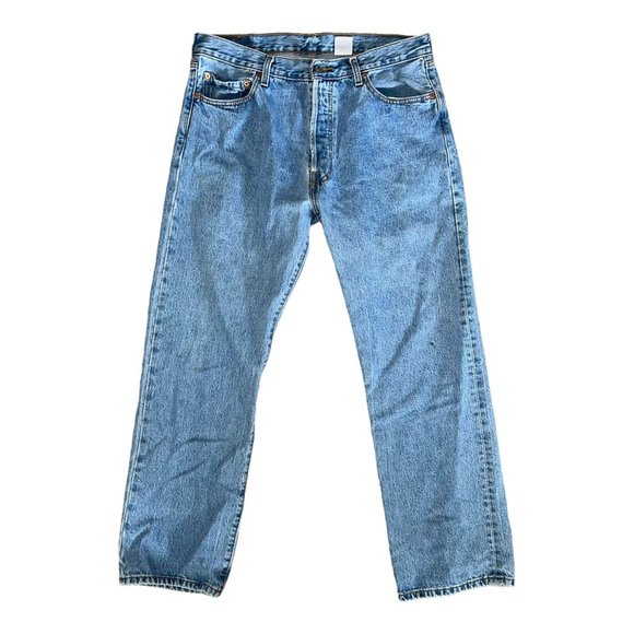 Levis 501 Mens 36 30 Button Fly Jeans Riveted Straight Leg Original Hem Denim - Picture 2 of 9